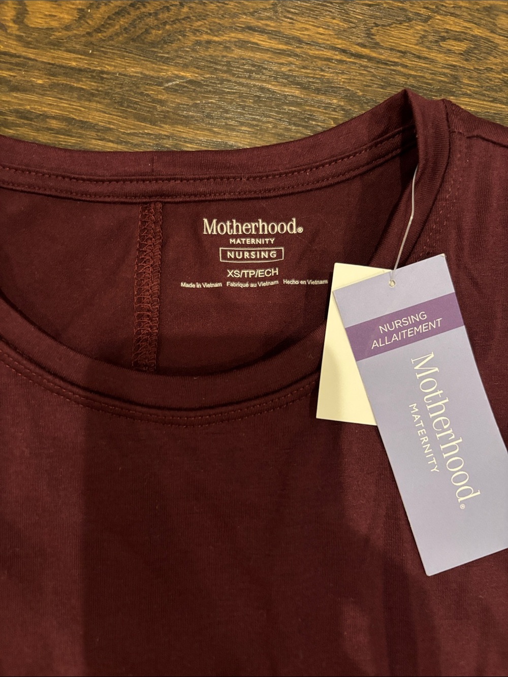 Maternity Women's Long-Sleeve Burgundy Wrap-Front Top - Picture 2 of 4